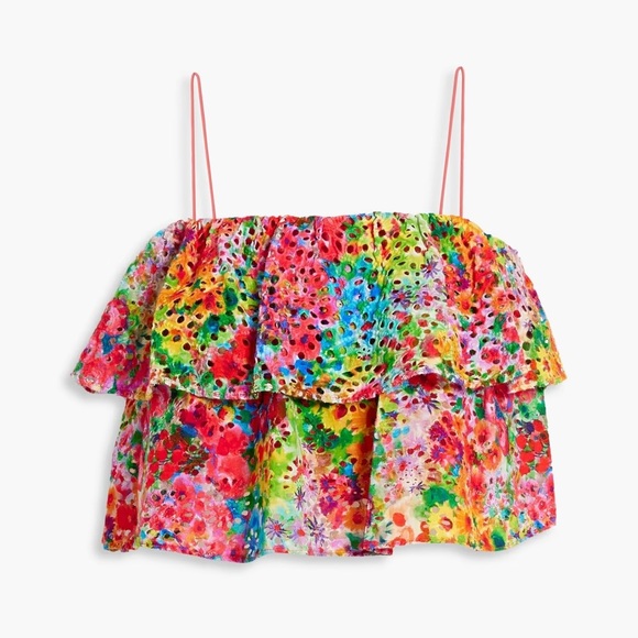 Alice + Olivia Garden Floral Print Marylynn Eyelet Crop Top - Sz 2 - Picture 4 of 10